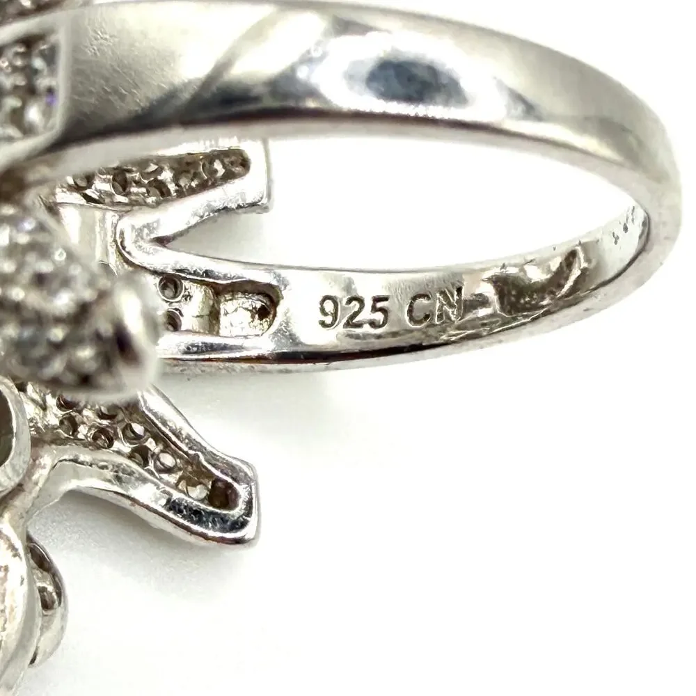 Green Sterling Silver Cubic Zirconia Pave Elephant Statement Ring